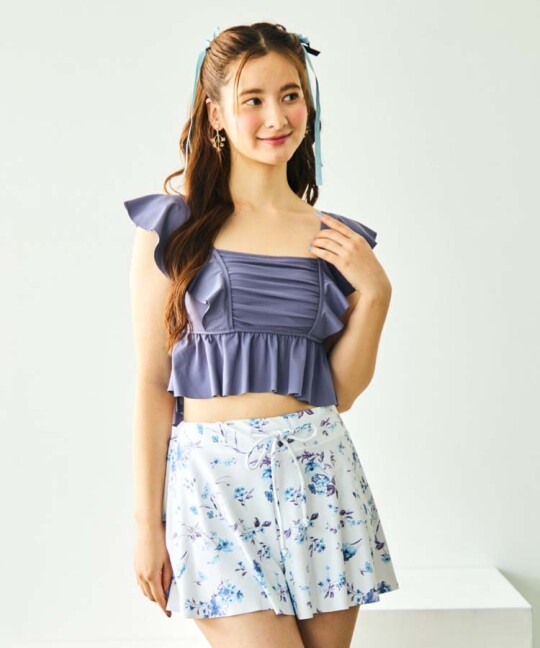 【小柄さんにも】ショルダーフリル3点セット【ガーリー水着】