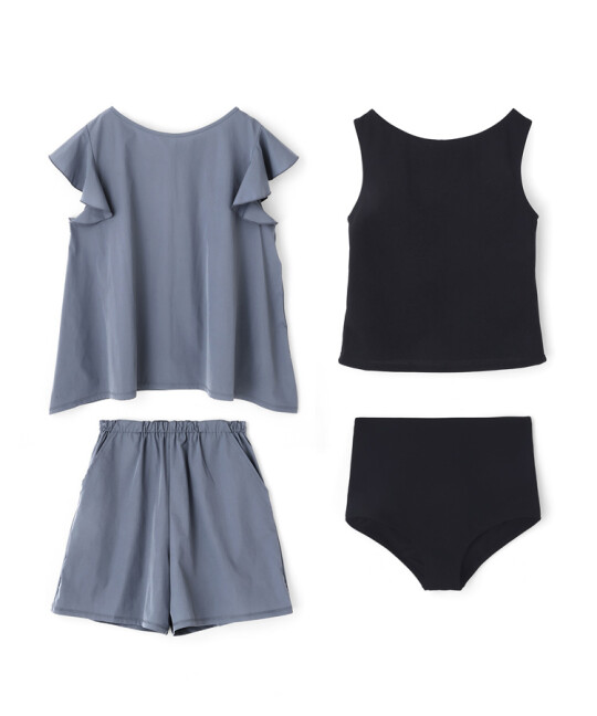 【嬉しい多機能】リブ水着＋フリルトップス水着【４点セット】