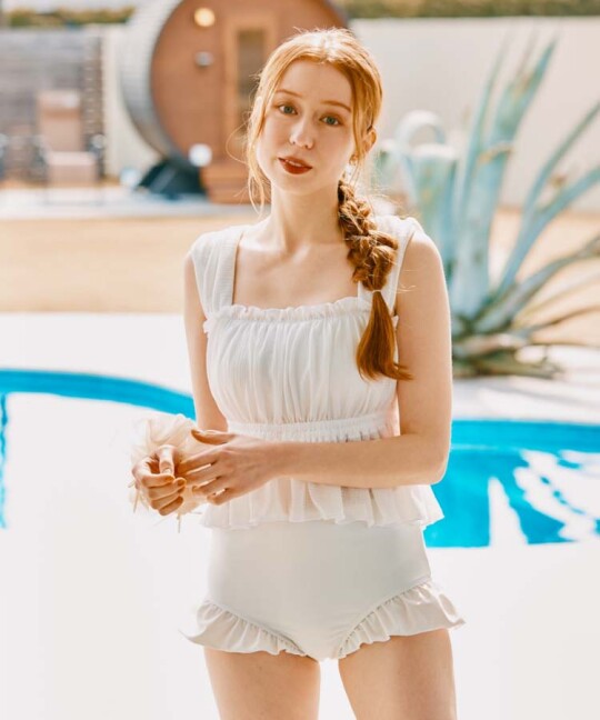 【新作入荷】ギャザーリボンビキニ【体系カバー】