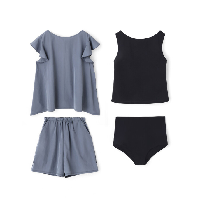 【嬉しい多機能】リブ水着＋フリルトップス水着【４点セット】